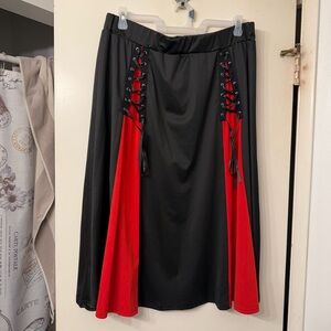 Elegant Black and Red Lace-Up A-Line Skirt